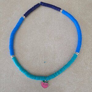 💙 Handmade Clay Bead Choker with Pink Peach Charm 💙